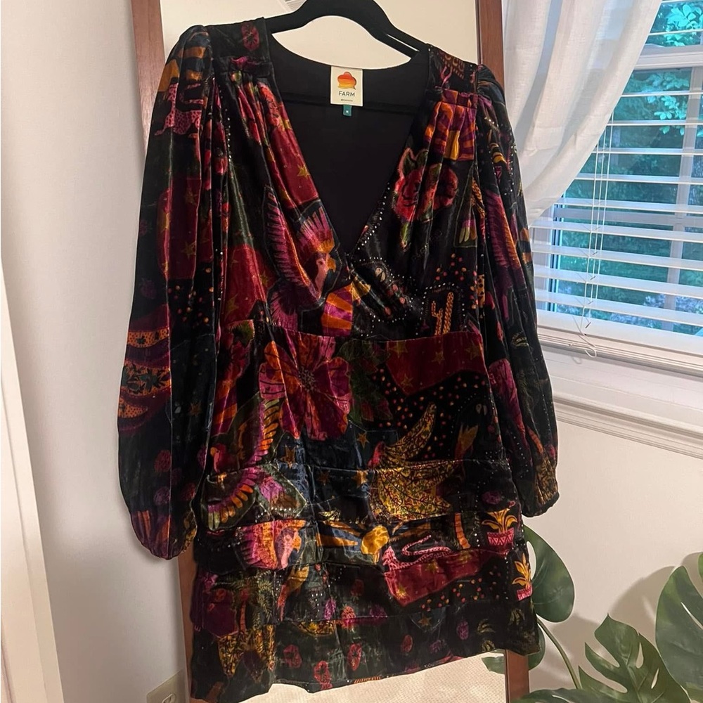 Farm Rio Crazy Mix Velvet Mini Dress